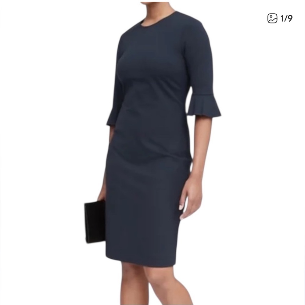 Banana Republic Navy Ponte Knit Flutter Sleeve Sheath